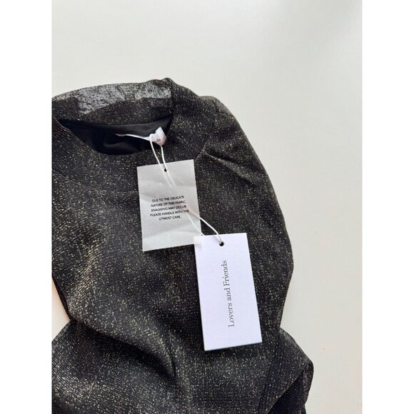 NWT LOVERS + FRIENDS Riya Black Gold Metallic Mesh Long Sleeve Crop Top, Size XS - Picture 8 of 11